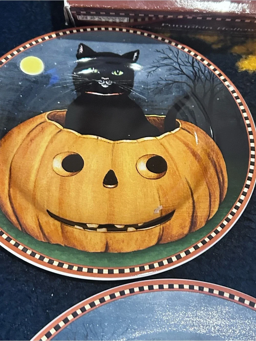 VTG Y2K David Carter Brown Pumpkin Hollow Salad Dinner Plates Whimsigoth Witchy